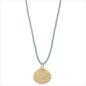 Sodajo Seashell Pendant Light Blue Cord Gold Dipped Necklace